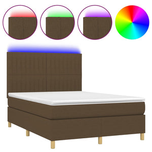 Letto a Molle Materasso e LED Marrone Scuro 140x200 cm Tessuto cod mxl 59935