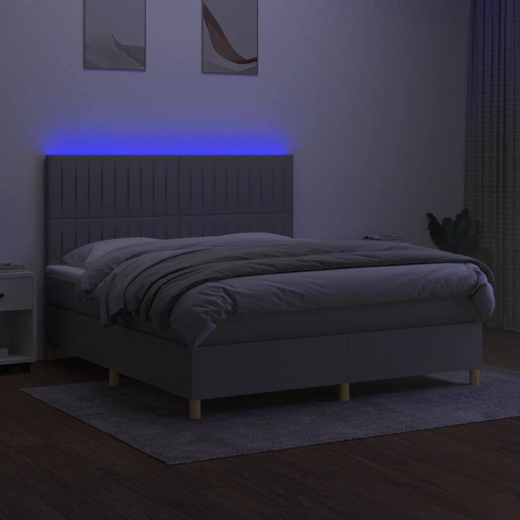 Letto a Molle Materasso e LED Grigio Chiaro 160x200 cm Tessuto cod mxl 49538