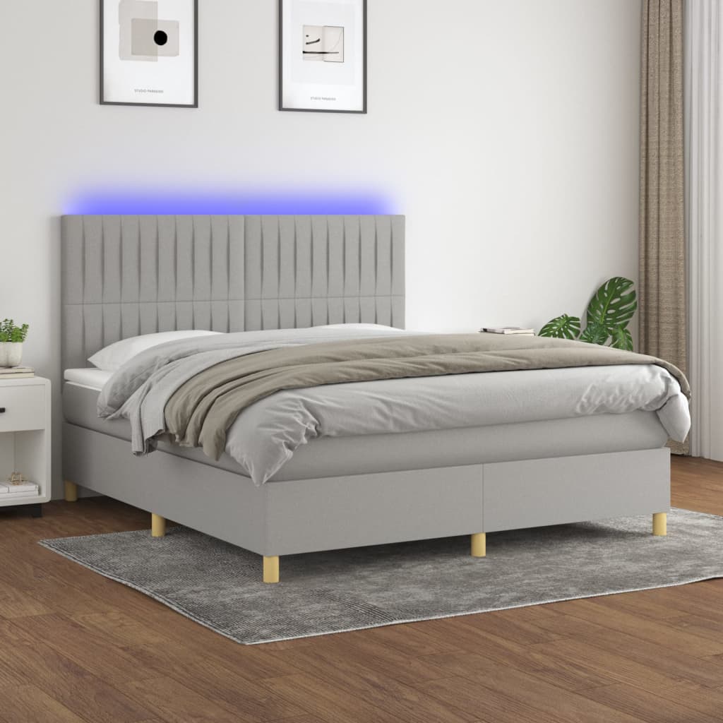 Letto a Molle Materasso e LED Grigio Chiaro 160x200 cm Tessuto cod mxl 49538