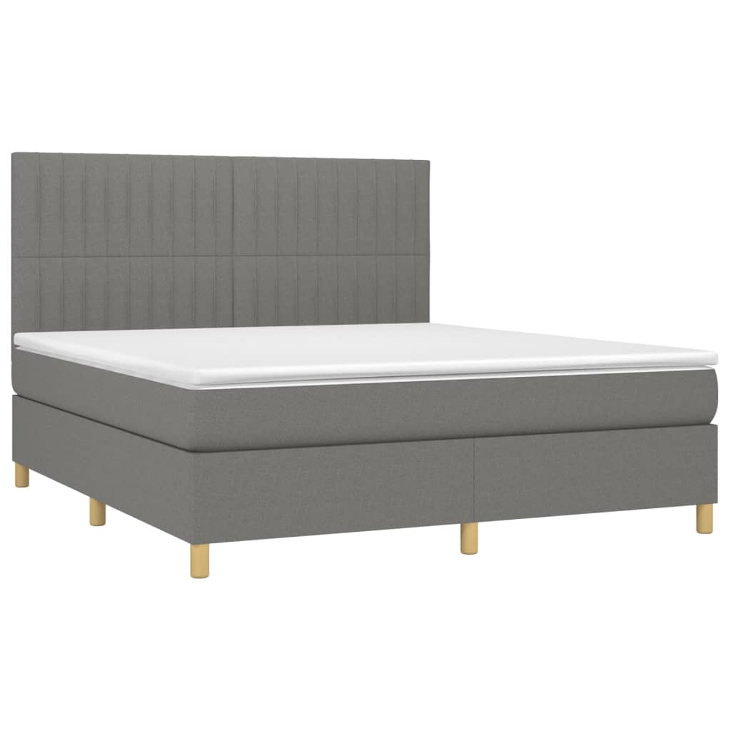 Letto a Molle Materasso e LED Grigio Scuro 160x200cm in Tessuto 3135606