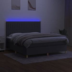 Letto a Molle Materasso e LED Grigio Scuro 160x200cm in Tessuto 3135606