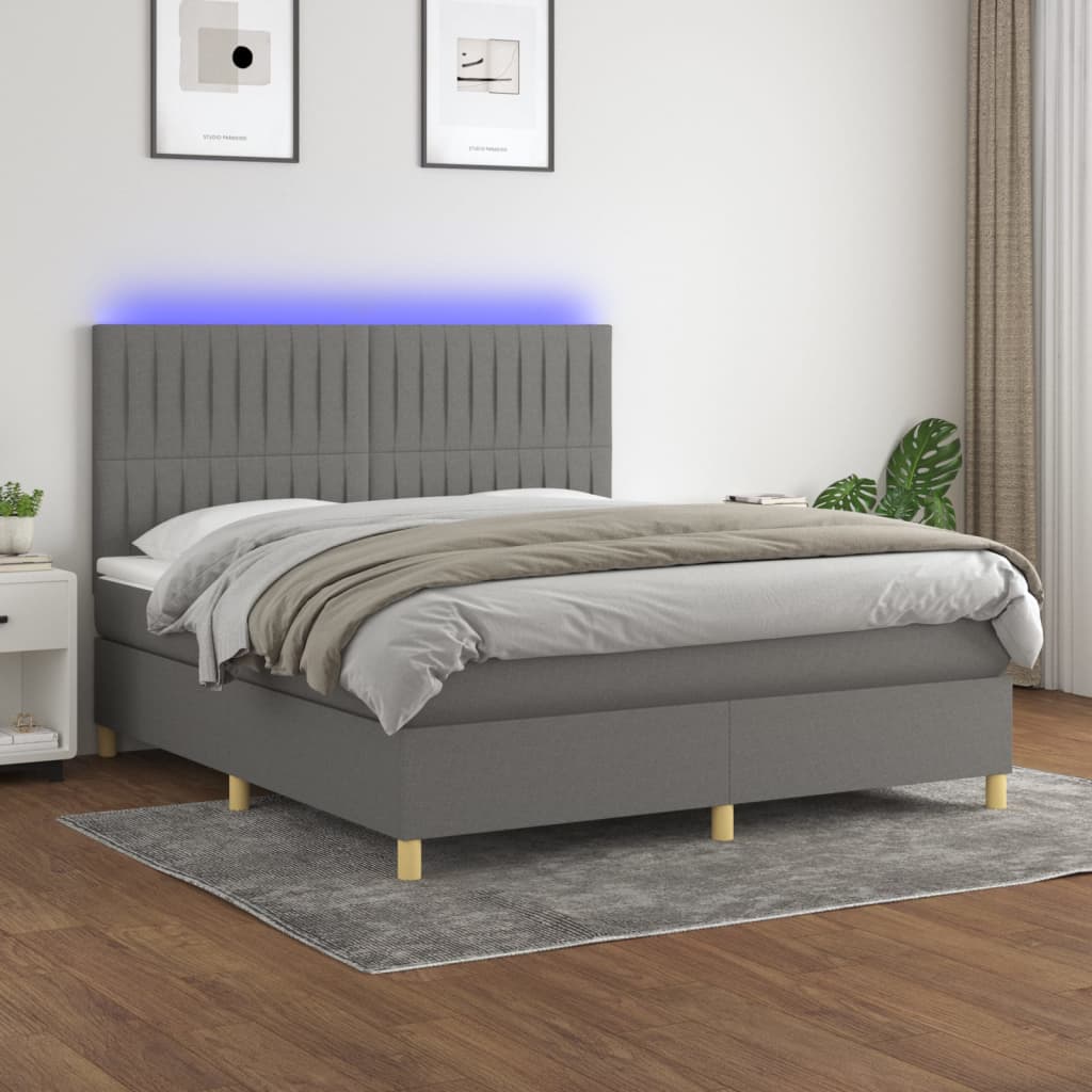 Letto a Molle Materasso e LED Grigio Scuro 160x200cm in Tessuto 3135606