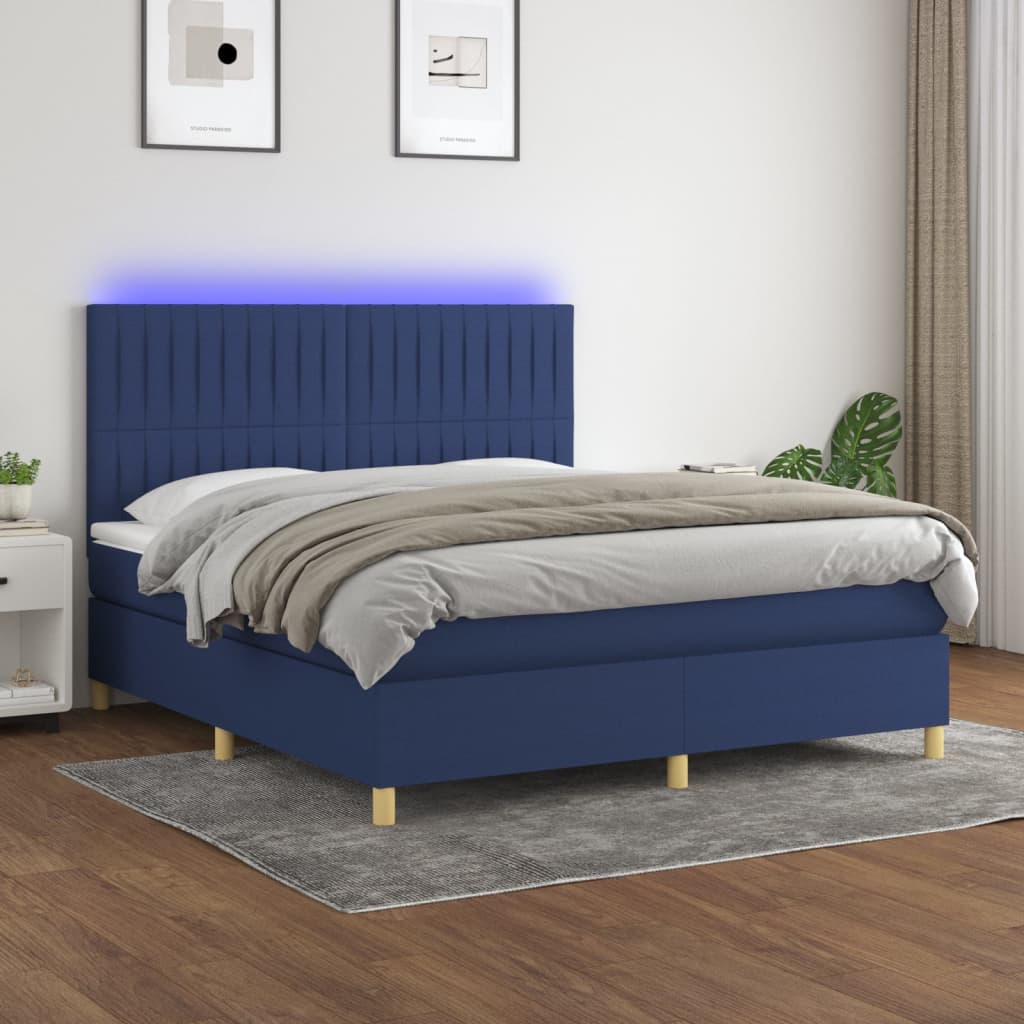 Letto a Molle con Materasso e LED Blu 160x200 cm in Tessuto cod mxl 64266