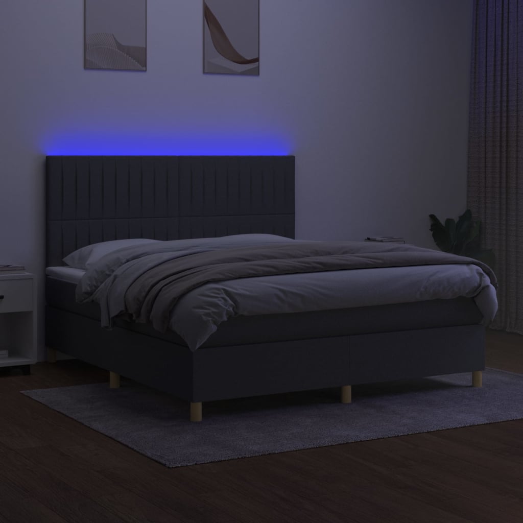 Letto a Molle Materasso e LED Grigio Scuro 180x200cm in Tessuto 3135614