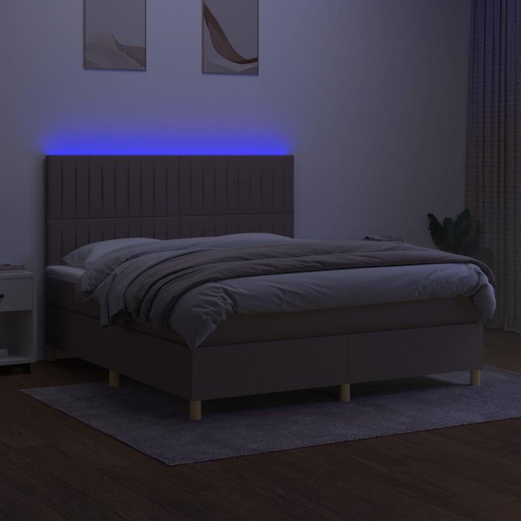 Letto a Molle con Materasso e LED Tortora 180x200 cm in Tessuto 3135617