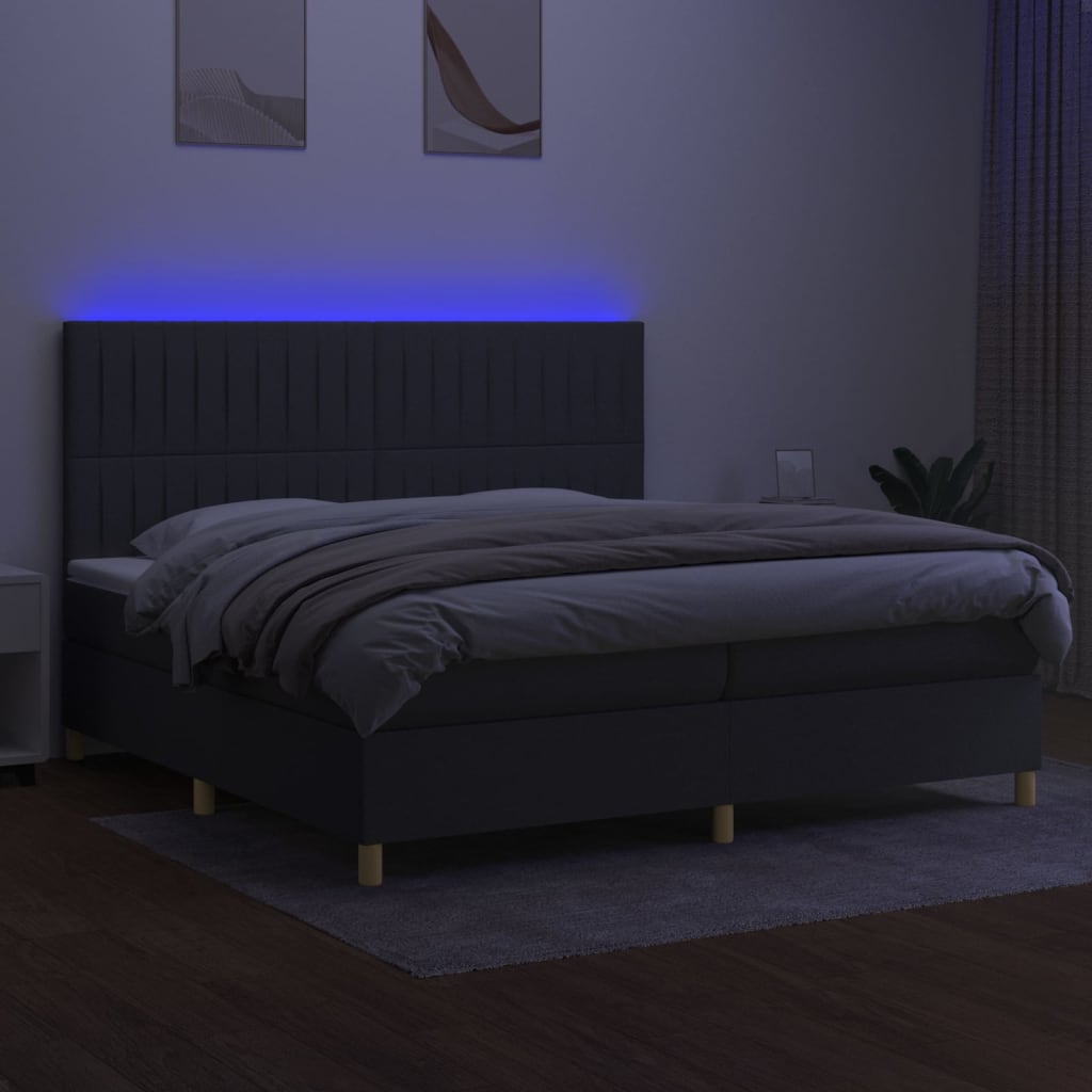 Letto a Molle Materasso e LED Grigio Scuro 200x200cm in Tessuto cod mxl 34098