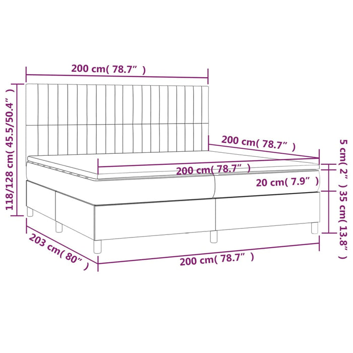 Letto a Molle Materasso e LED Grigio Scuro 200x200cm in Tessuto cod mxl 34098