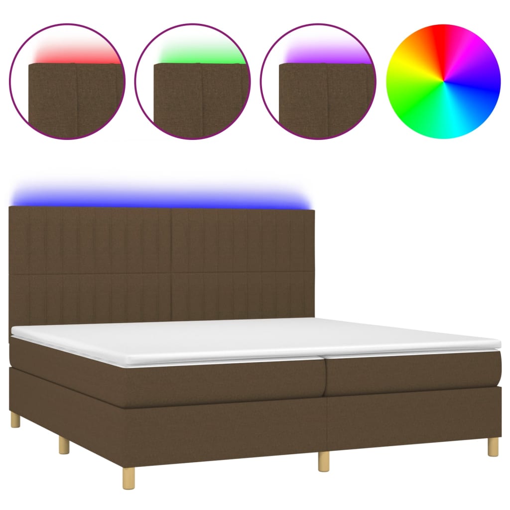 Letto a Molle Materasso e LED Marronescuro 200x200cm in Tessuto 3135624