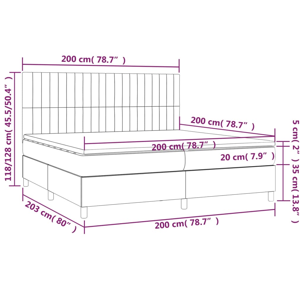 Letto a Molle Materasso e LED bianco 200x200cm in Tessuto 3135626