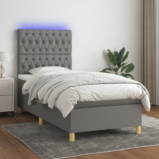 Letto a Molle Materasso e LED Grigio Scuro 80x200 cm in Tessuto cod mxl 63827