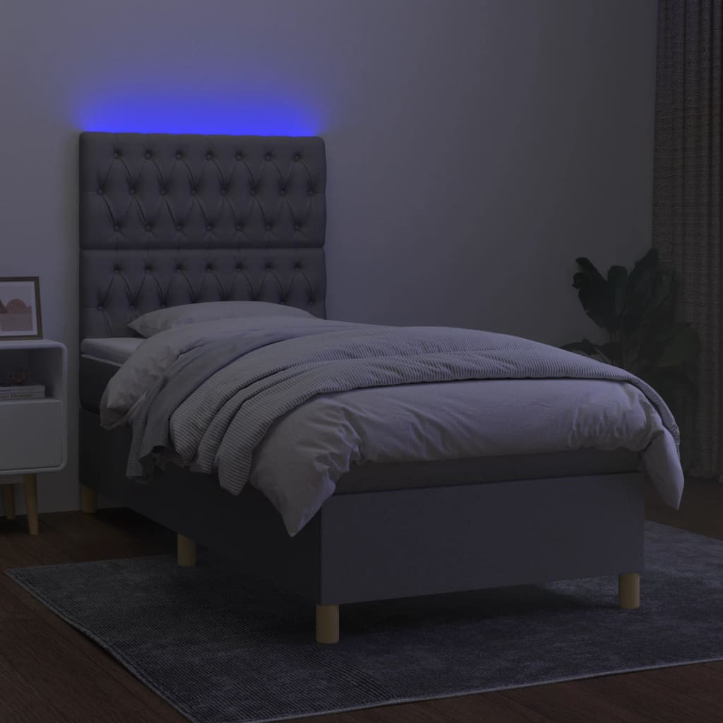 Letto a Molle Materasso e LED Grigio Chiaro 90x190 cm Tessuto cod mxl 64130