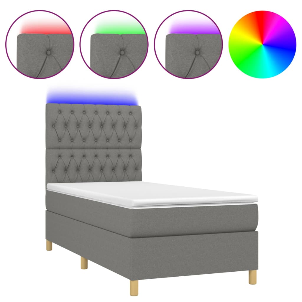 Letto a Molle Materasso e LED Grigio Scuro 90x190 cm in Tessutocod mxl 75057