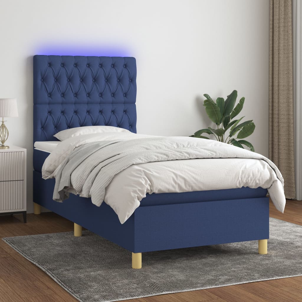 Letto a Molle con Materasso e LED Blu 90x190 cm in Tessuto 3135643