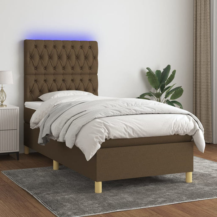 Letto a Molle Materasso e LED Marrone Scuro 90x200cm in Tessuto cod mxl 67546