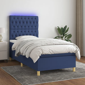 Letto a Molle con Materasso e LED Blu 90x200 cm in Tessuto 3135651