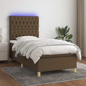 Letto a Molle Materasso e LED Marrone Scuro 100x200 cm Tessutocod mxl 122972