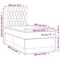 Letto a Molle con Materasso e LED Blu 100x200cm in Tessuto 3135659