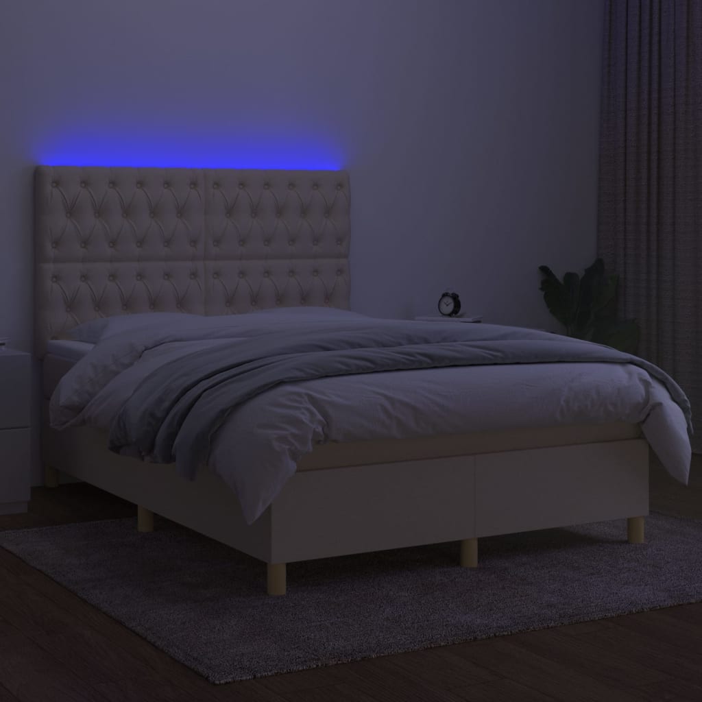 Letto a Molle con Materasso e LED Crema 140x190 cm in Tessuto 3135674