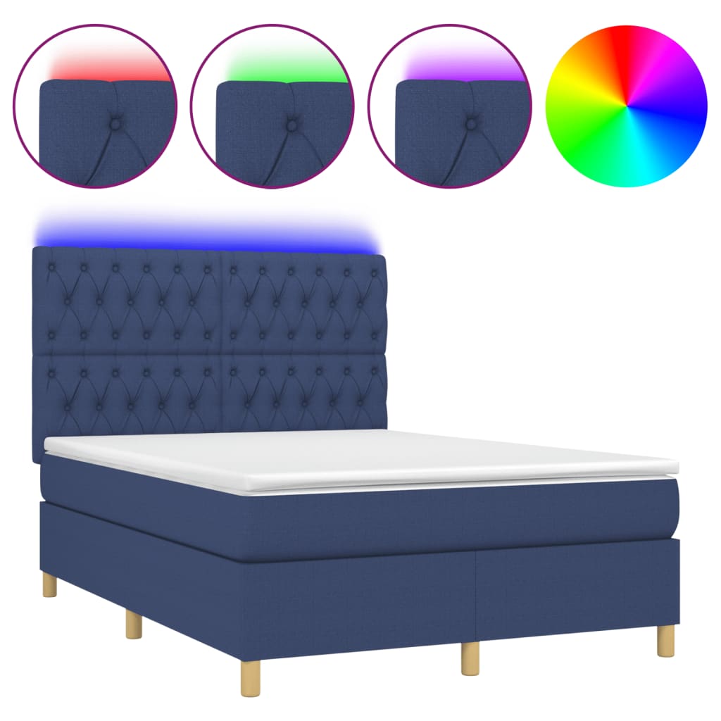 Letto a Molle con Materasso e LED Blu 140x190 cm in Tessutocod mxl 122973