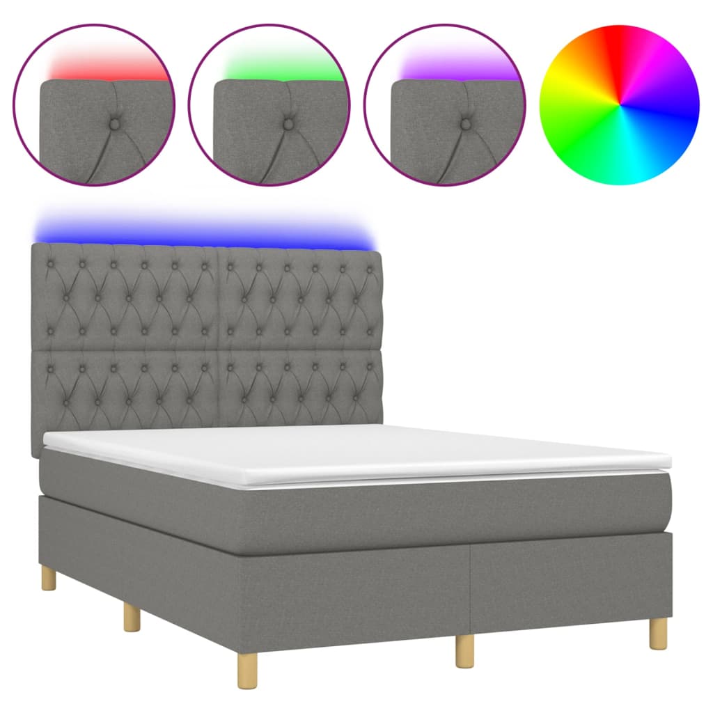 Letto a Molle Materasso e LED Grigio Scuro 140x200cm in Tessutocod mxl 75046