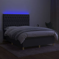 Letto a Molle Materasso e LED Grigio Scuro 140x200cm in Tessuto 3135678