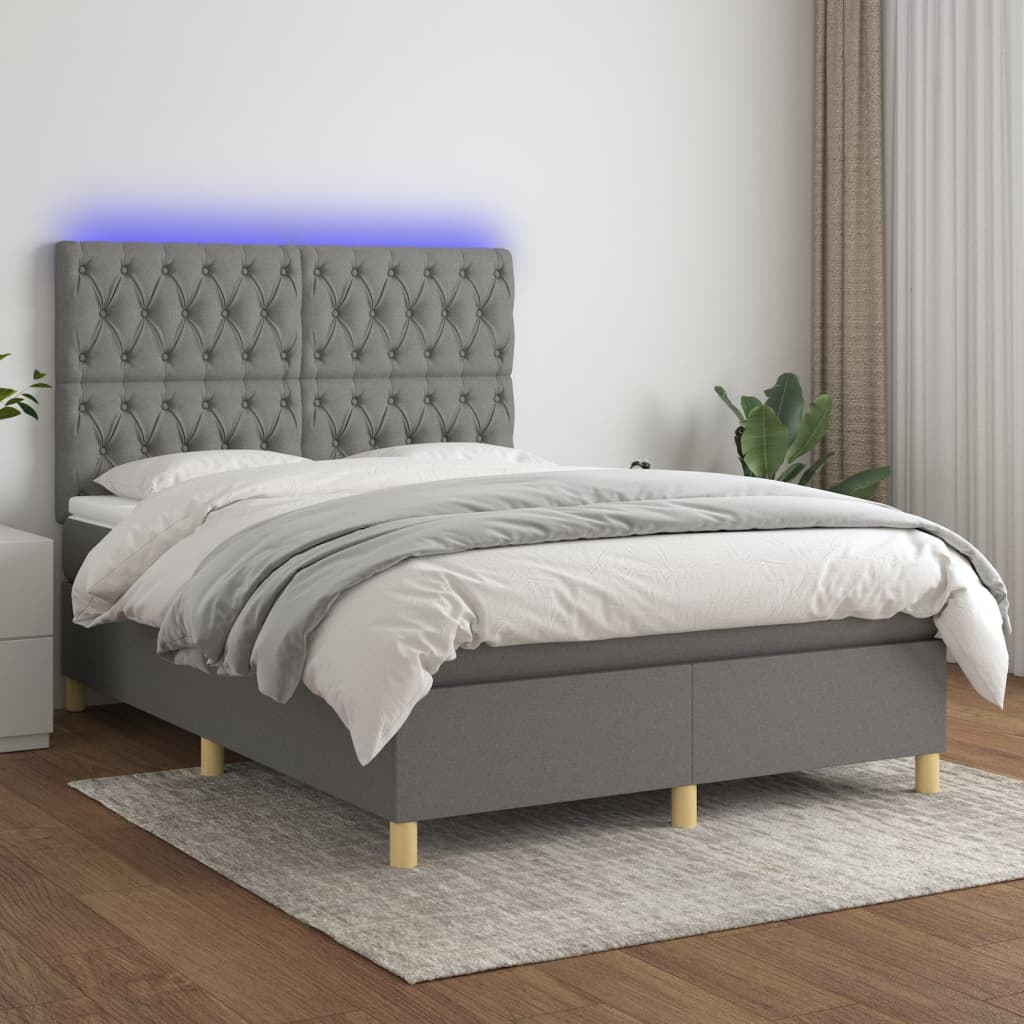 Letto a Molle Materasso e LED Grigio Scuro 140x200cm in Tessutocod mxl 75046