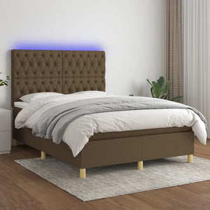 Letto a Molle Materasso e LED Marrone Scuro 140x200 cm Tessutocod mxl 122978