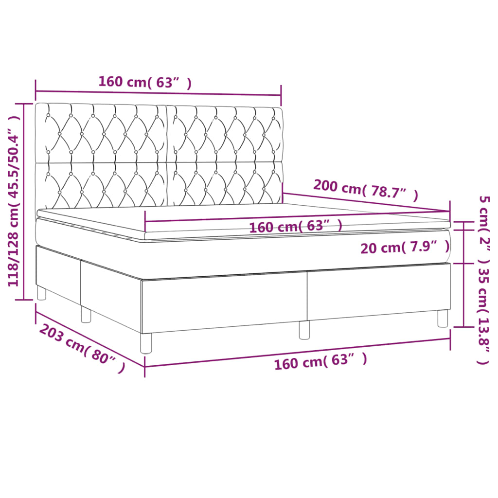 Letto a Molle con Materasso e LED Blu 160x200 cm in Tessuto cod mxl 73184