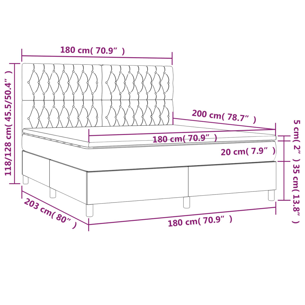 Letto a Molle Materasso e LED Grigio Scuro 180x200cm in Tessuto 3135694