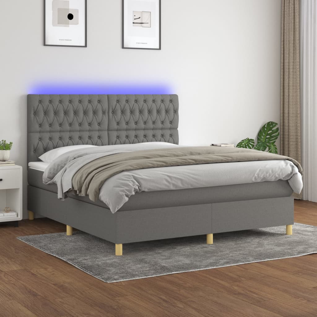 Letto a Molle Materasso e LED Grigio Scuro 180x200cm in Tessuto 3135694