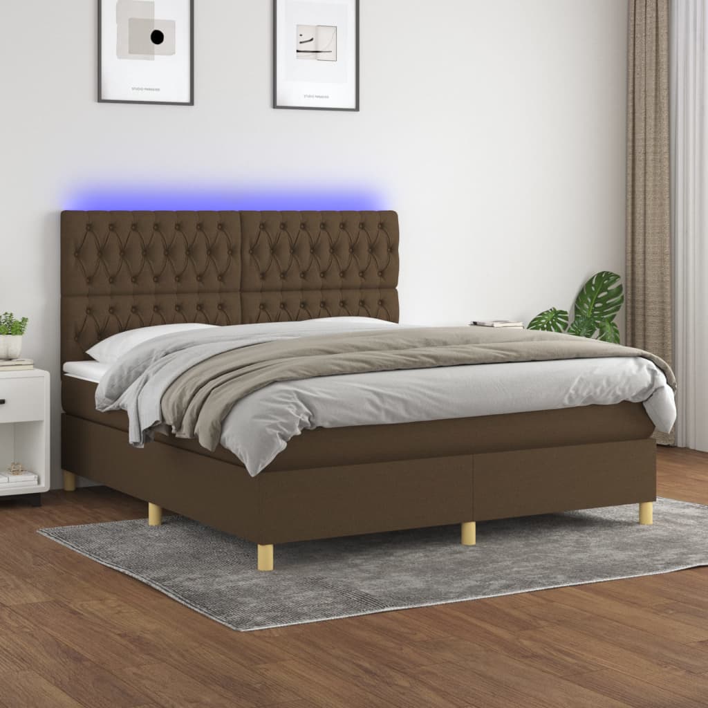 Letto a Molle Materasso e LED MarroneScuro 180x200cm in Tessutocod mxl 122974