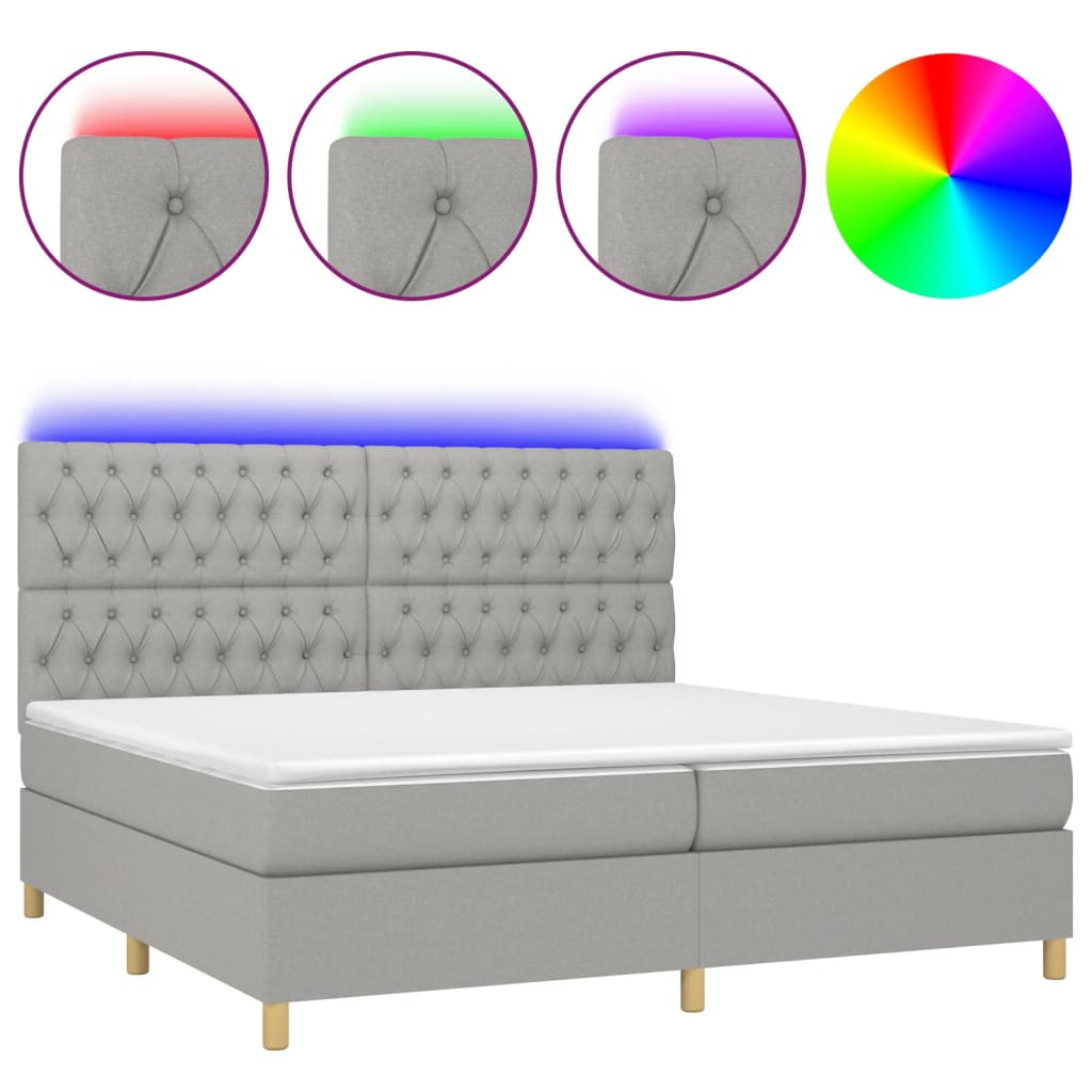 Letto a Molle Materasso e LED Grigio Chiaro 200x200 cm Tessuto 3135701