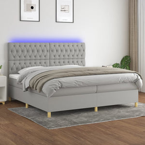 Letto a Molle Materasso e LED Grigio Chiaro 200x200 cm Tessuto 3135701