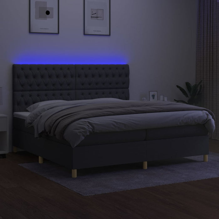 Letto a Molle Materasso e LED Grigio Scuro 200x200cm in Tessuto cod mxl 55792