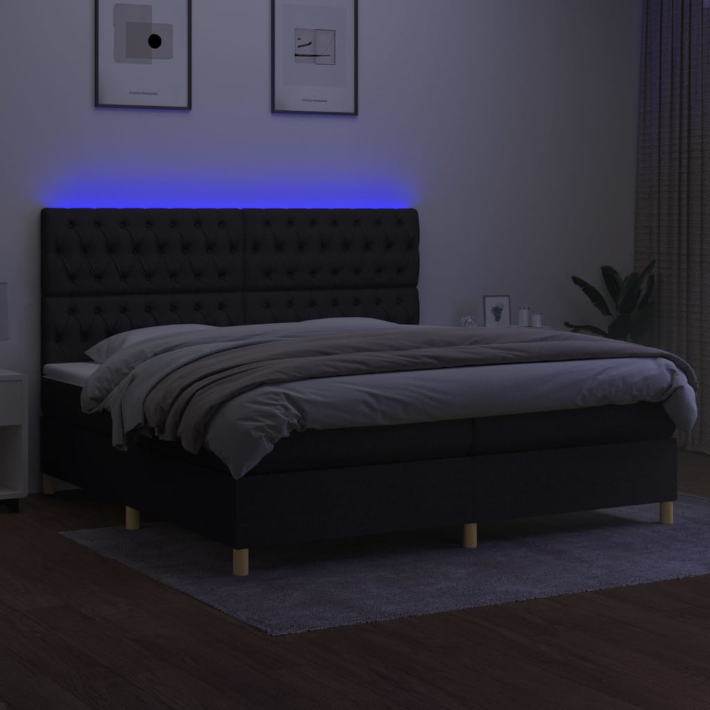 Letto a Molle Materasso e LED Nero 200x200cm in Tessuto cod mxl 60299