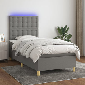 Letto a Molle Materasso e LED Grigio Scuro 80x200 cm in Tessuto cod mxl 47297