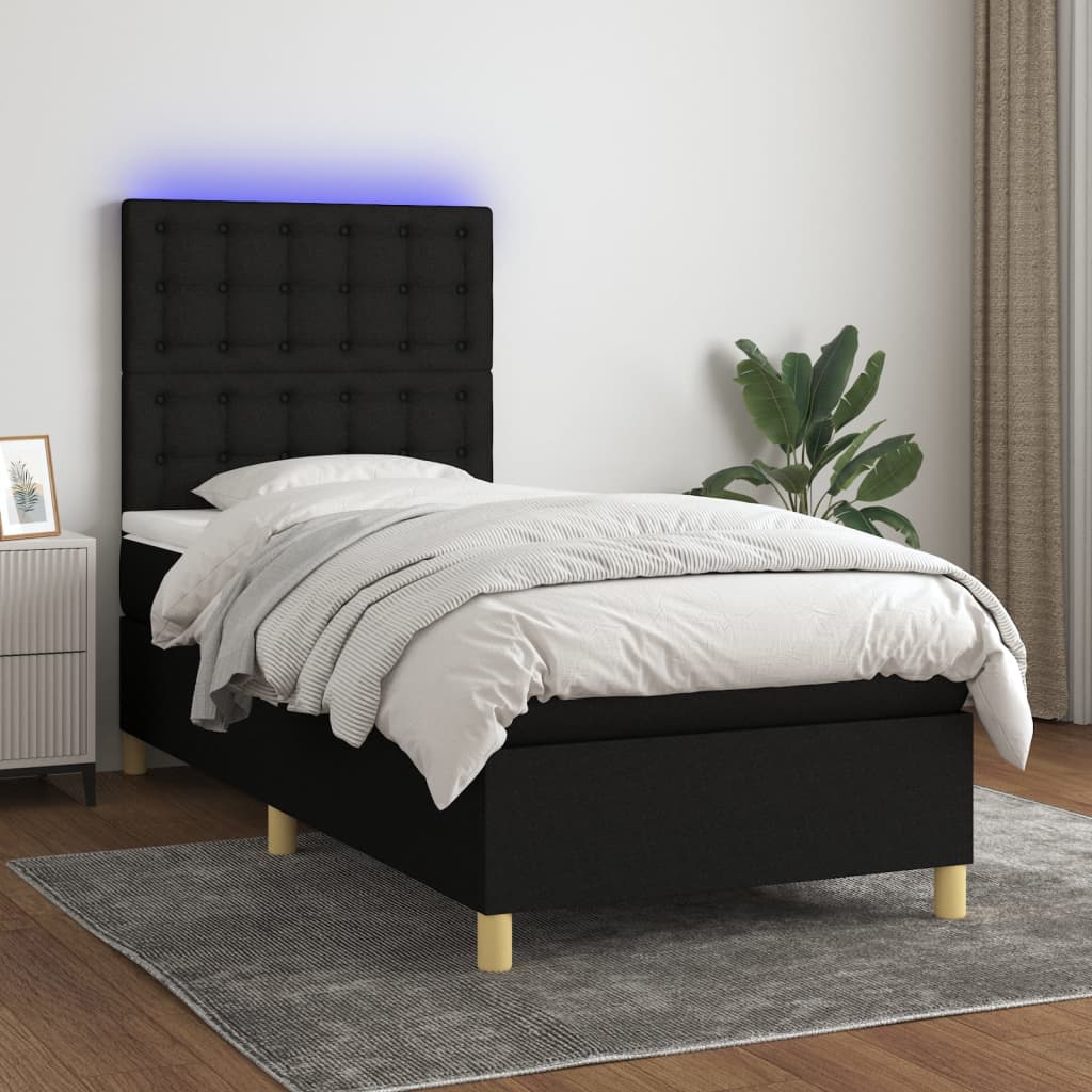 Letto a Molle con Materasso e LED Nero 80x200 cm in Tessuto cod mxl 36913