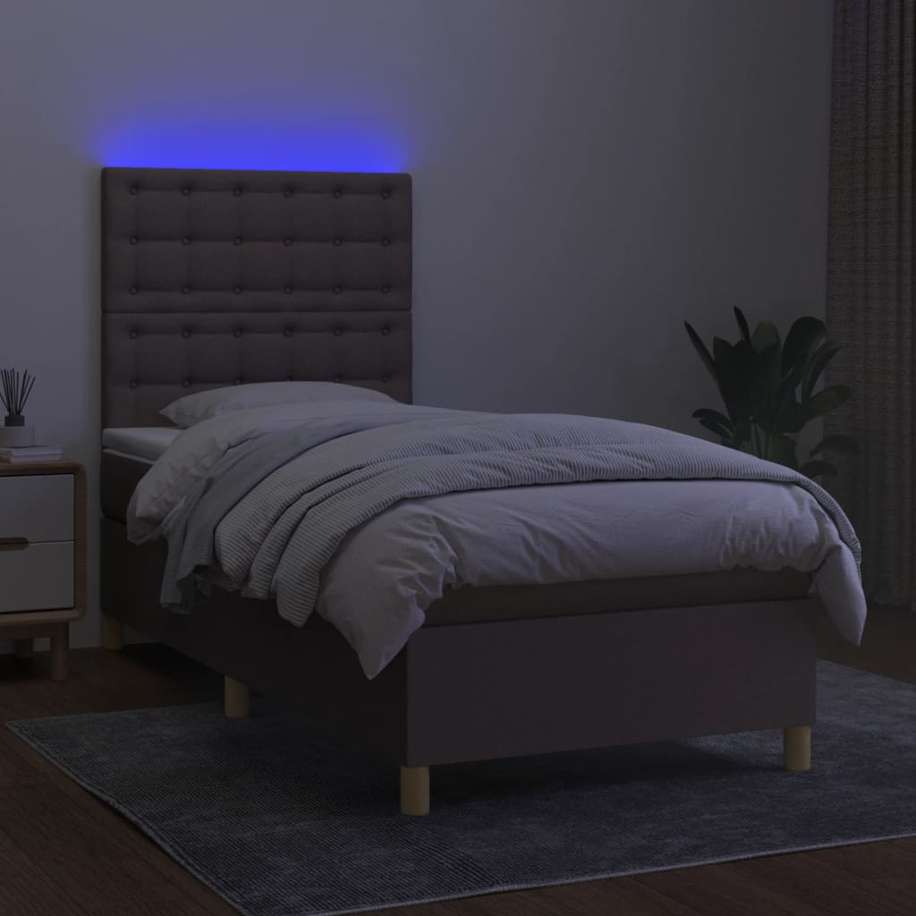 Letto a Molle con Materasso e LED Tortora 80x200 cm in Tessuto 3135713