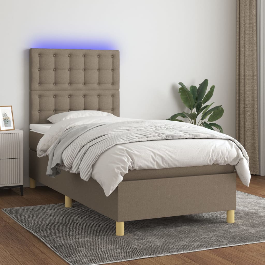 Letto a Molle con Materasso e LED Tortora 80x200 cm in Tessuto 3135713