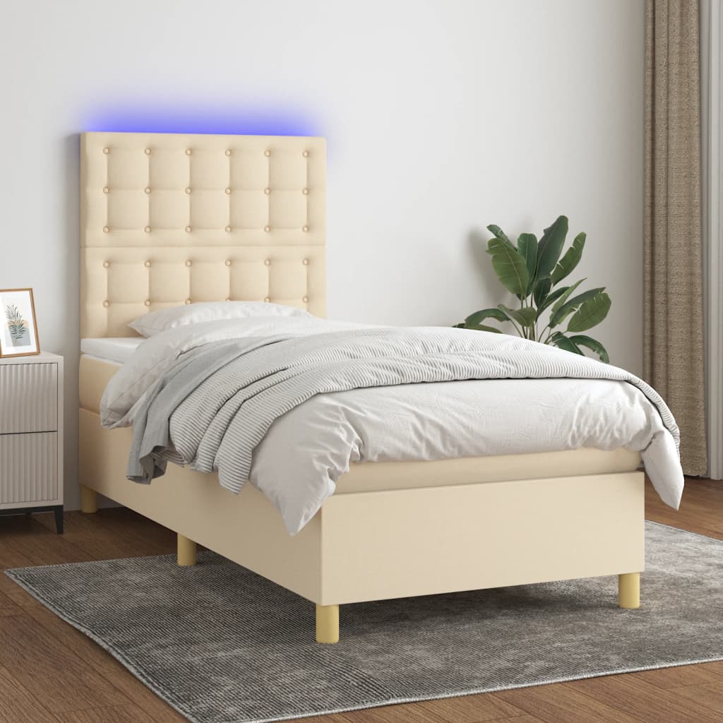 Letto a Molle con Materasso e LED Crema 80x200 cm in Tessuto cod mxl 63499