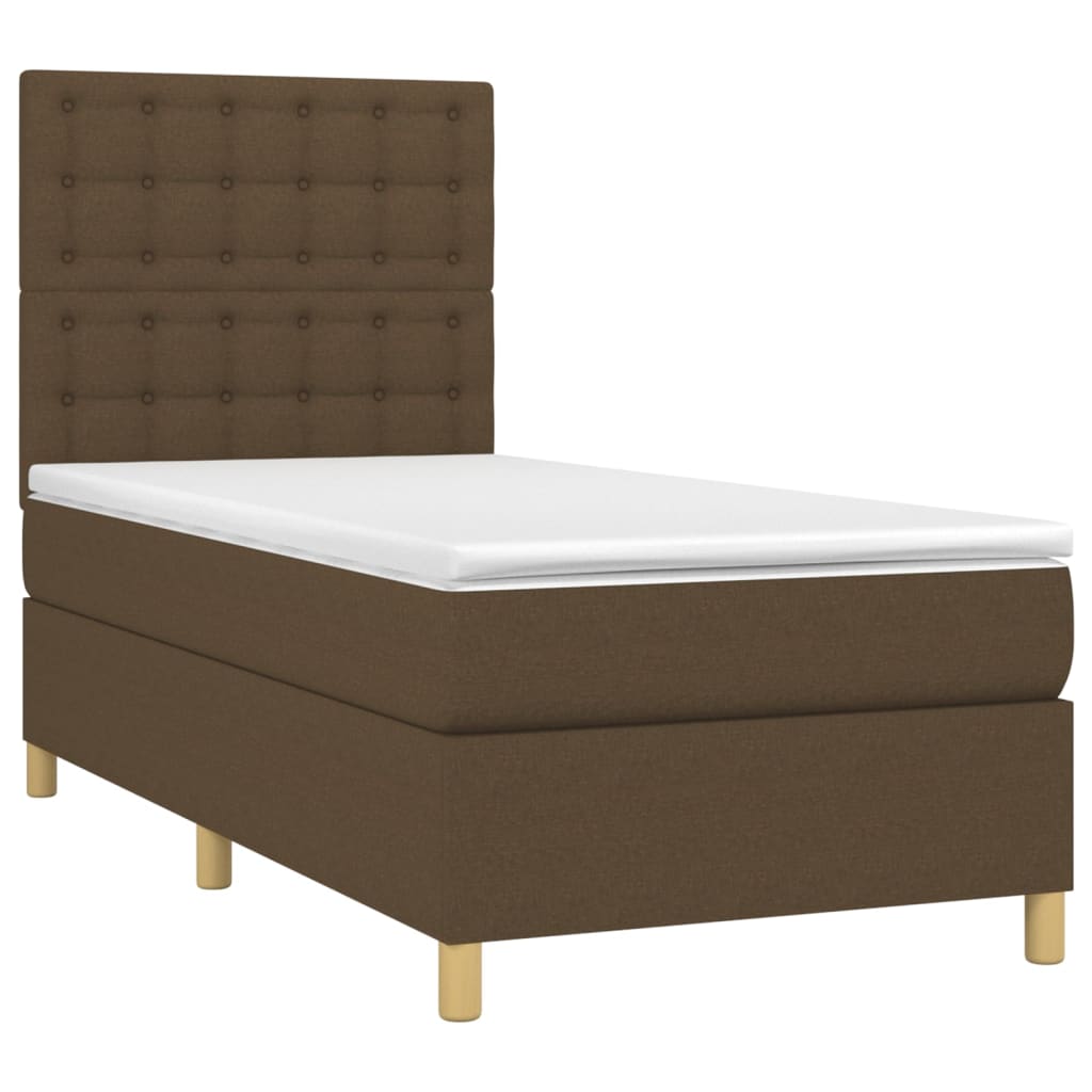 Letto a Molle Materasso e LED Marrone Scuro 90x190cm in Tessuto cod mxl 64999