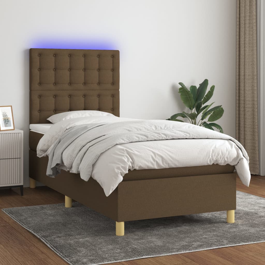 Letto a Molle Materasso e LED Marrone Scuro 90x190cm in Tessuto cod mxl 64999