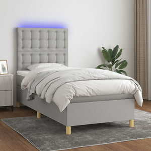 Letto a Molle Materasso e LED Grigio Chiaro 90x200 cm Tessuto cod mxl 60944