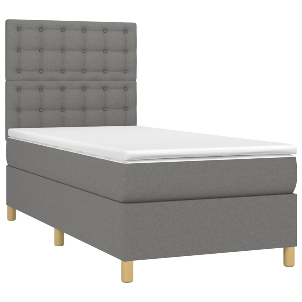 Letto a Molle Materasso e LED Grigio Scuro 100x200cm in Tessuto 3135734