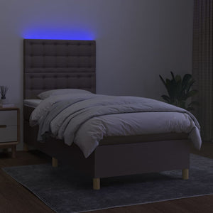 Letto a Molle con Materasso e LED Tortora 100x200cm in Tessuto 3135737