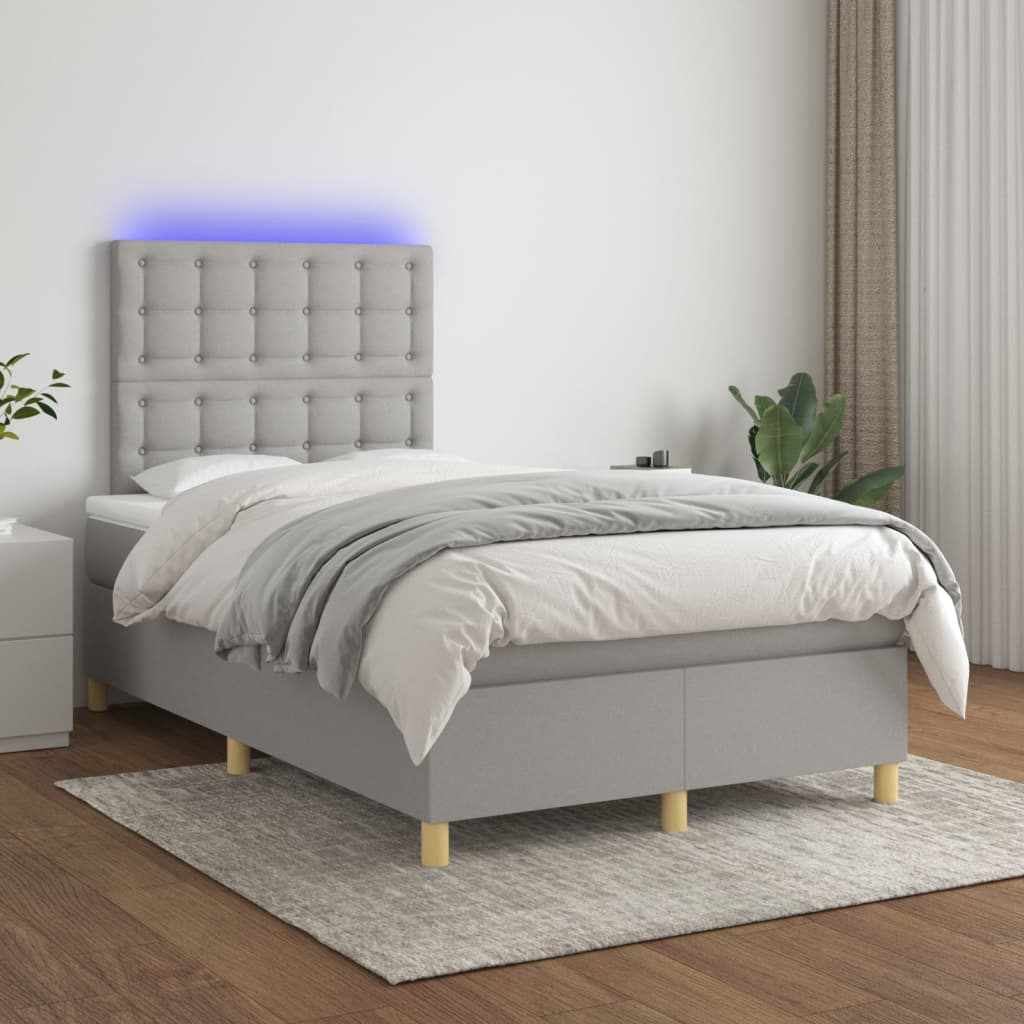 Letto a Molle Materasso e LED Grigio Chiaro 120x200 cm Tessuto cod mxl 57832