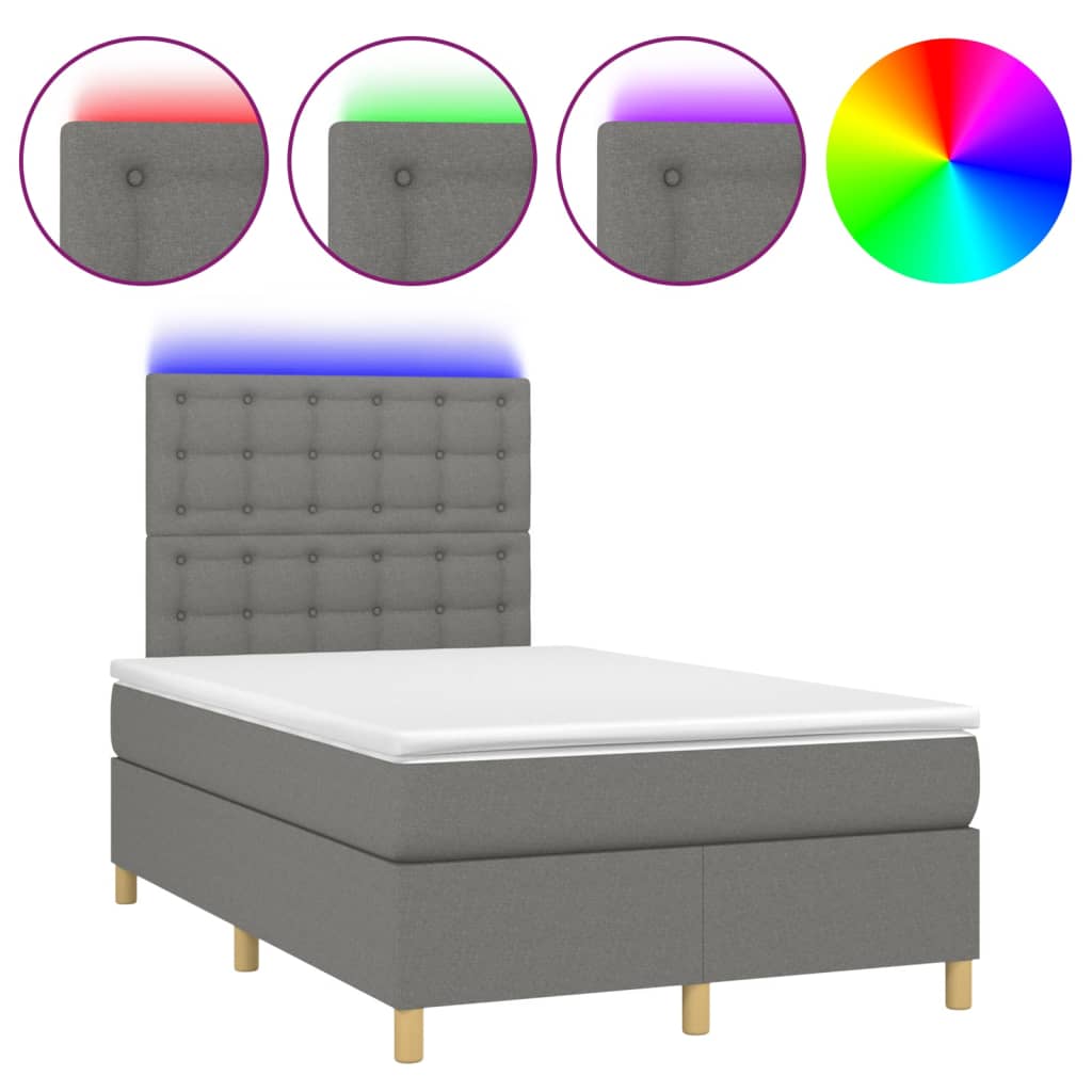 Letto a Molle Materasso e LED Grigio Scuro 120x200cm in Tessuto cod mxl 63435