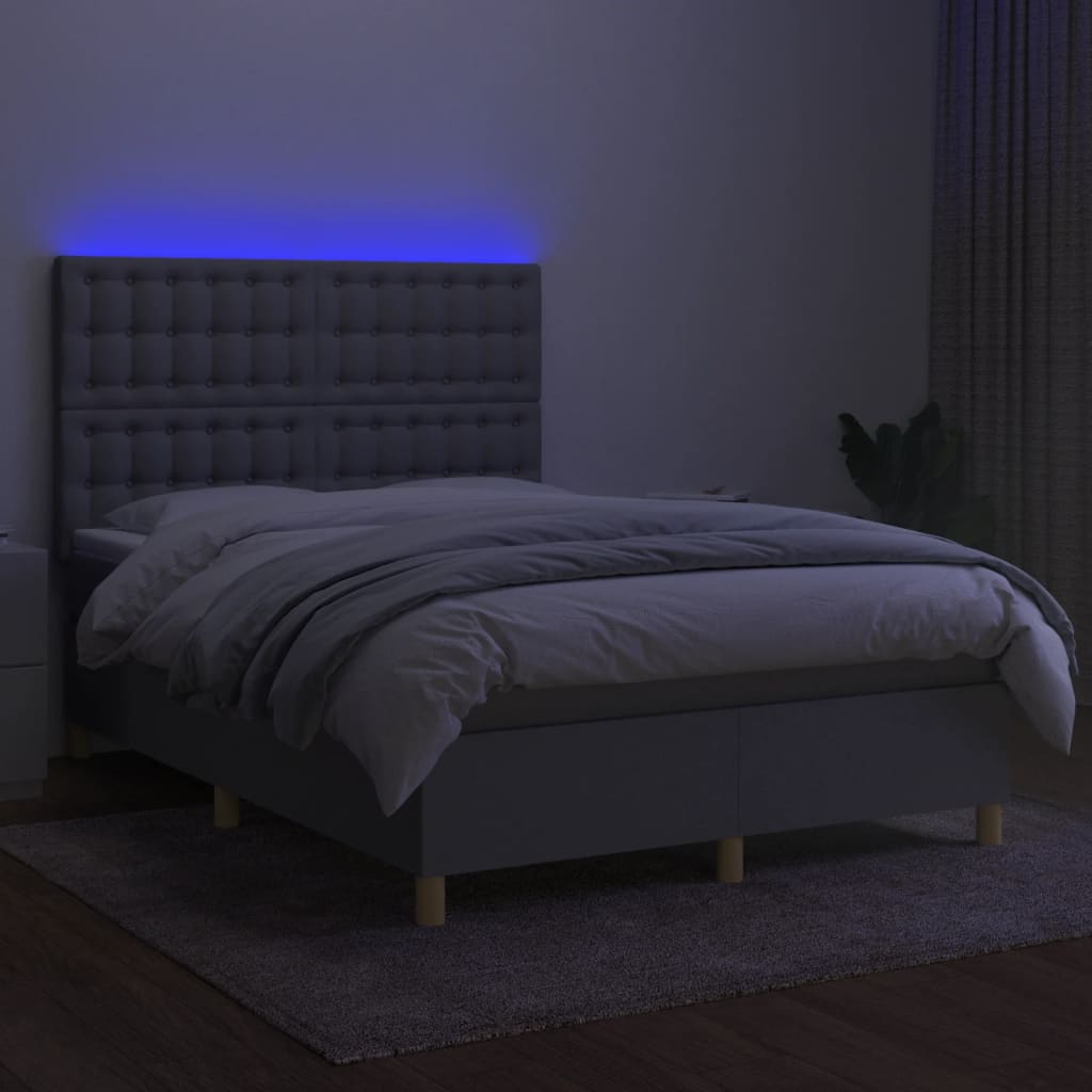 Letto a Molle Materasso e LED Grigio Chiaro 140x190 cm Tessuto 3135749