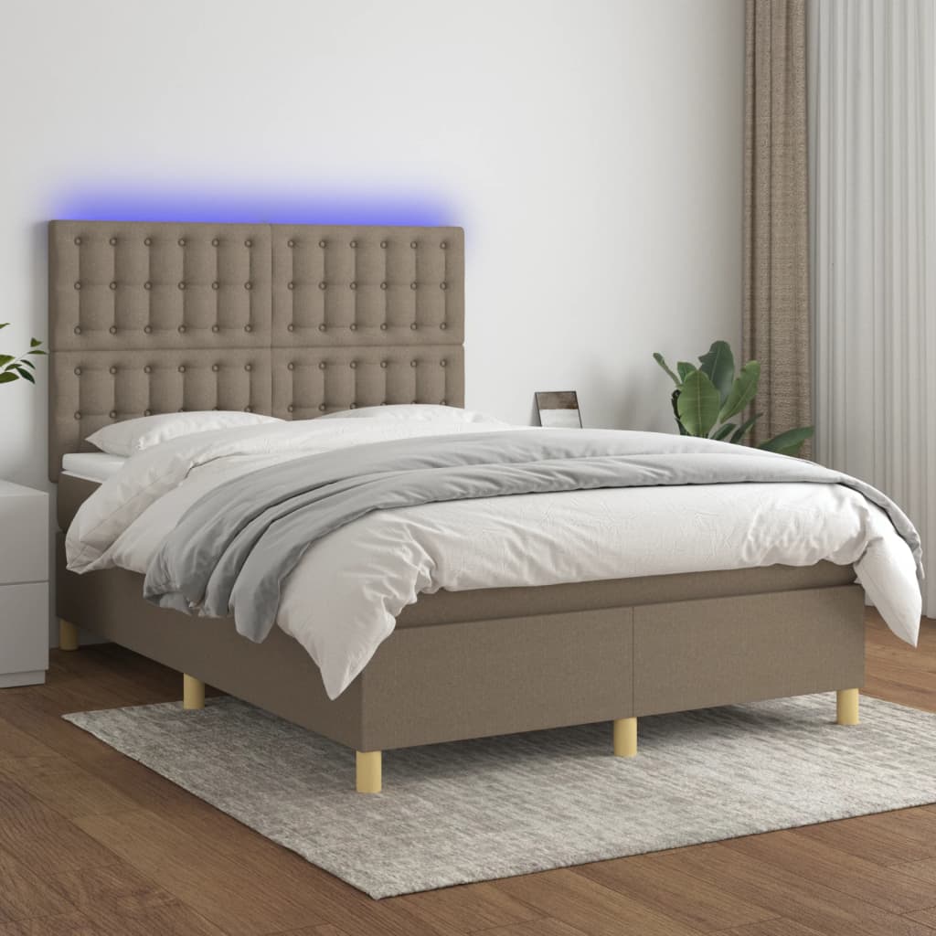 Letto a Molle con Materasso e LED Tortora 140x190 cm in Tessuto 3135753