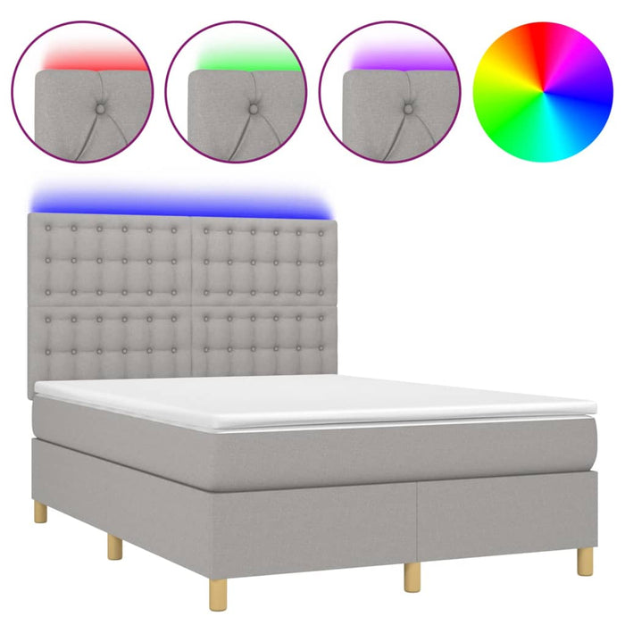 Letto a Molle Materasso e LED Grigio Chiaro 140x200 cm Tessutocod mxl 75056